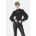 Darkinlove Women's Gothic Decal Lace Sheer Long Sleeved Shirt