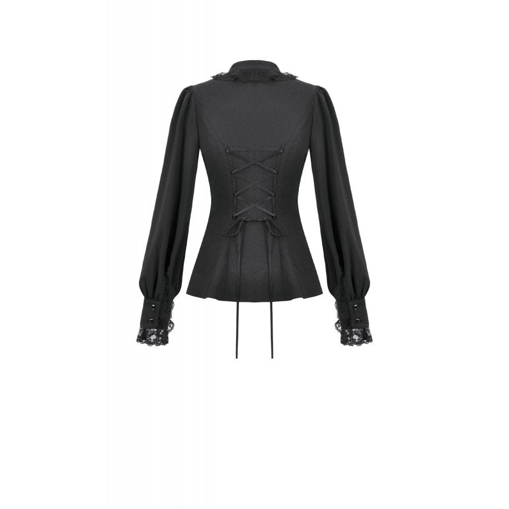 Darkinlove Women's Gothic Decal Lace Sheer Long Sleeved Shirt