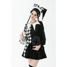 Darkinlove Women's Gothic Diamond Pattern Contrast Color Long Sleeved Shirt