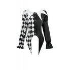 Darkinlove Women's Gothic Diamond Pattern Contrast Color Long Sleeved Shirt