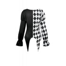 Darkinlove Women's Gothic Diamond Pattern Contrast Color Long Sleeved Shirt