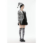 Darkinlove Women's Gothic Diamond Pattern Contrast Color Long Sleeved Shirt