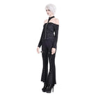 Darkinlove Women's Gothic Distressed Texture Ruched Off‑shoulder Halter Long Sleeve Top