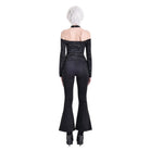 Darkinlove Women's Gothic Distressed Texture Ruched Off‑shoulder Halter Long Sleeve Top