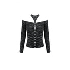 Darkinlove Women's Gothic Distressed Texture Ruched Off‑shoulder Halter Long Sleeve Top