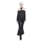 Darkinlove Women's Gothic Distressed Texture Ruched Off‑shoulder Halter Long Sleeve Top