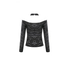 Darkinlove Women's Gothic Distressed Texture Ruched Off‑shoulder Halter Long Sleeve Top