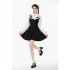 Darkinlove Women's Gothic Doll Collar Faux Two-Piece Long Sleeved Dress