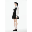 Darkinlove Women's Gothic Doll Collar Faux Two-Piece Long Sleeved Dress