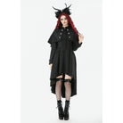Darkinlove Women's Gothic Double-breasted High/Low Stand Collar Coat