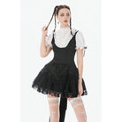 Darkinlove Women's Gothic Double Color Lace Ruffled Stand Collar Shirt