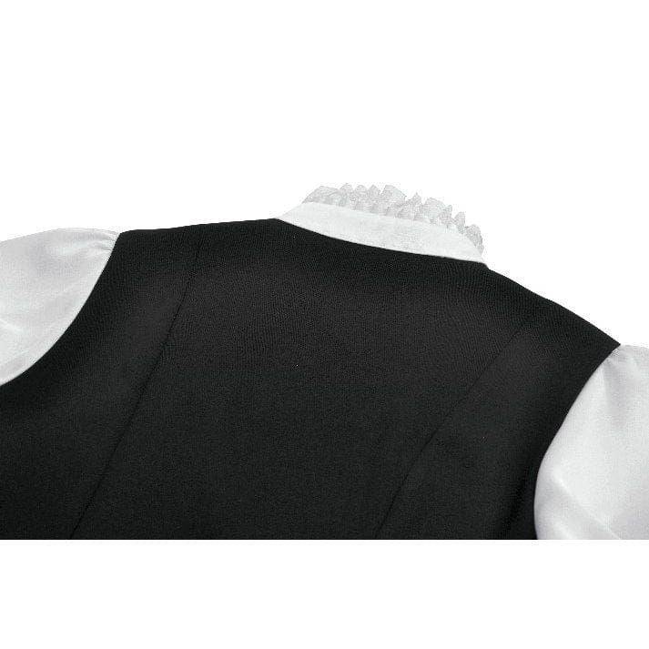 Darkinlove Women's Gothic Double Color Lace Ruffled Stand Collar Shirt