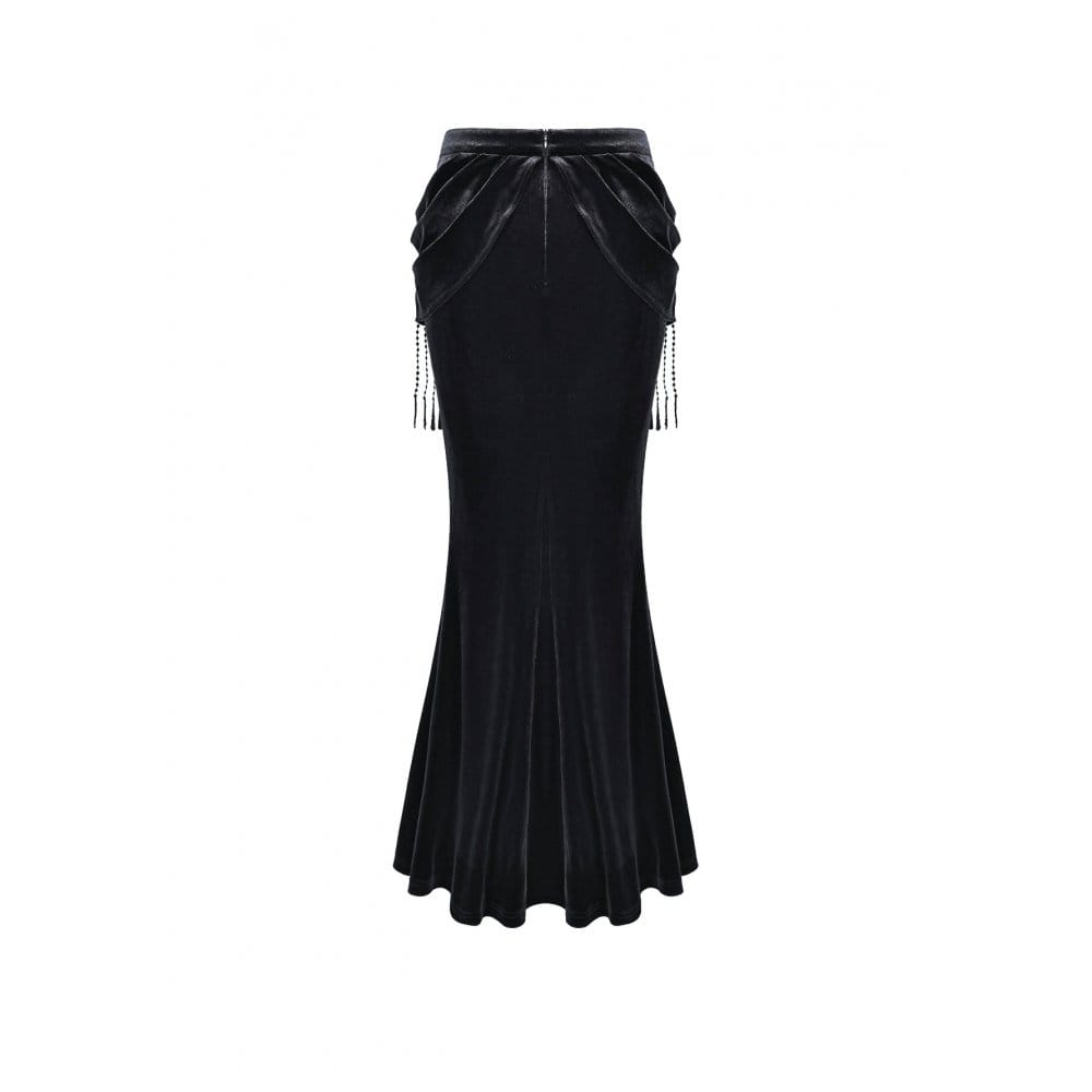 Darkinlove Women's Gothic Draped Tassel Velvet Mermaid Skirt