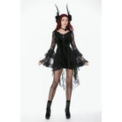 Darkinlove Women's Gothic Embroidered Cross Flared Sleeved Dress