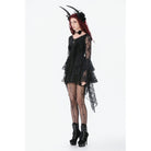 Darkinlove Women's Gothic Embroidered Cross Flared Sleeved Dress