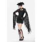 Darkinlove Women's Gothic Embroidered Floral Mesh Square-cut Collar Dress