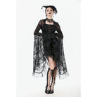 Darkinlove Women's Gothic Embroidered Floral Mesh Square-cut Collar Dress