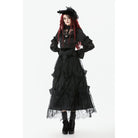 Darkinlove Women's Gothic Embroidered High-Waist Layered Cake Skirt