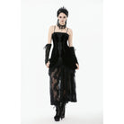 Darkinlove Women's Gothic Embroidered Lace Hem Ruched Slip Dress