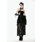 Darkinlove Women's Gothic Embroidered Lace Hem Ruched Slip Dress