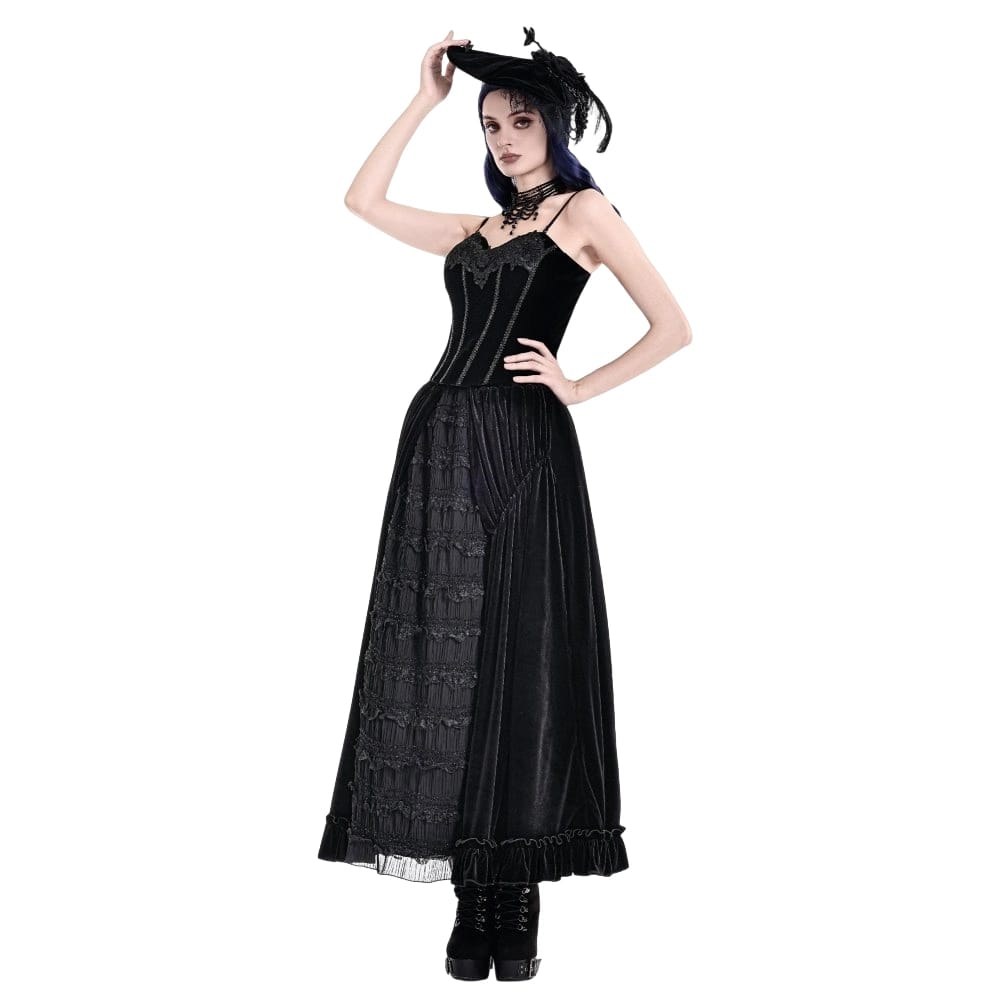 Darkinlove Women's Gothic Embroidered Lace-up Velvet Overbust Corset