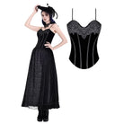 Darkinlove Women's Gothic Embroidered Lace-up Velvet Overbust Corset