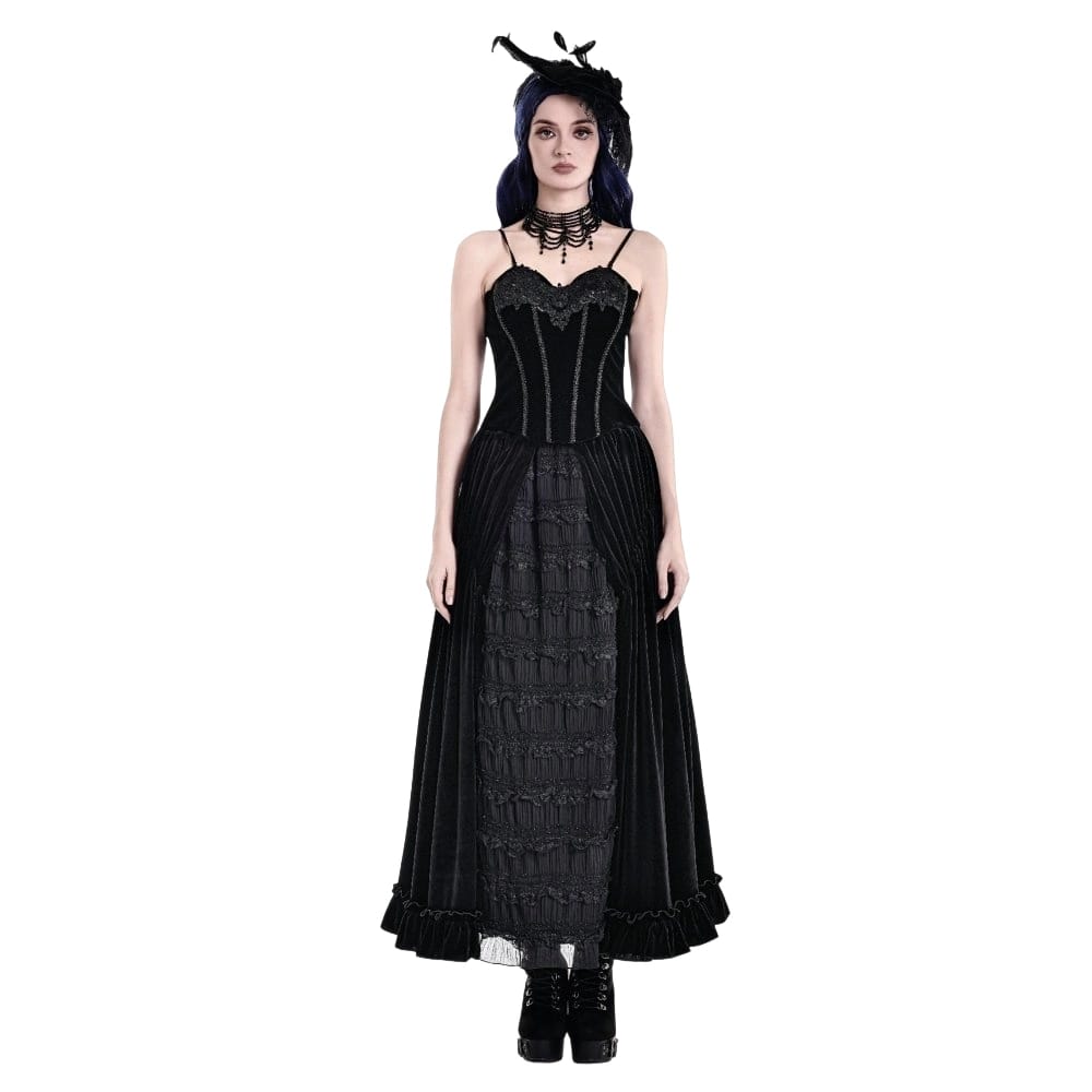 Darkinlove Women's Gothic Embroidered Lace-up Velvet Overbust Corset