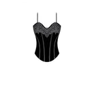 Darkinlove Women's Gothic Embroidered Lace-up Velvet Overbust Corset
