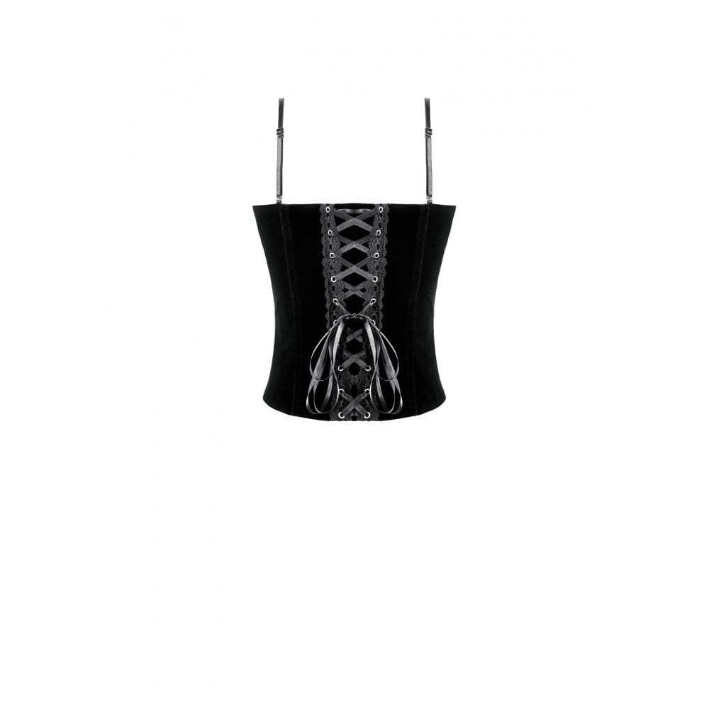 Darkinlove Women's Gothic Embroidered Lace-up Velvet Overbust Corset
