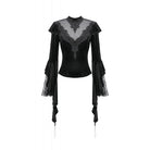 Darkinlove Women's Gothic Embroidered Mesh Splice Sheer Velvet Top