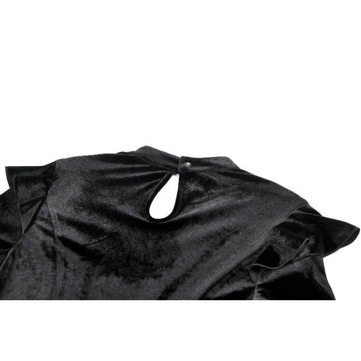 Darkinlove Women's Gothic Embroidered Mesh Splice Sheer Velvet Top