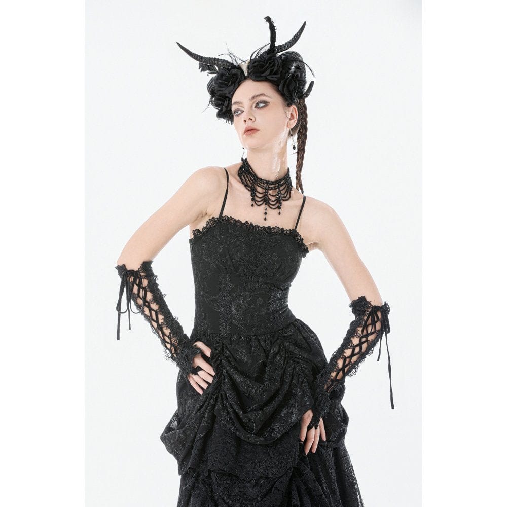 Darkinlove Women's Gothic Embroidered Peplum Slip Dress