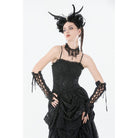 Darkinlove Women's Gothic Embroidered Peplum Slip Dress