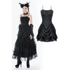 Darkinlove Women's Gothic Embroidered Peplum Slip Dress