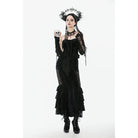 Darkinlove Women's Gothic Embroidered Ruffled Velvet Bustier