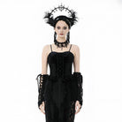 Darkinlove Women's Gothic Embroidered Ruffled Velvet Bustier