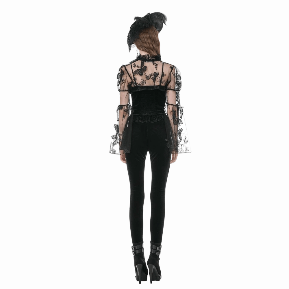 Darkinlove Women's Gothic Embroidered Sheer Lace Patchwork Leggings