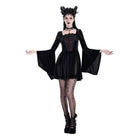 Darkinlove Women's Gothic Embroidered Square Neck Bell Sleeve Velvet Short Dress