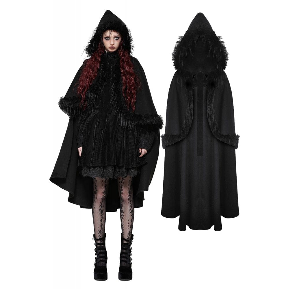 Darkinlove Women's Gothic Faux Fur Cloak with Hood