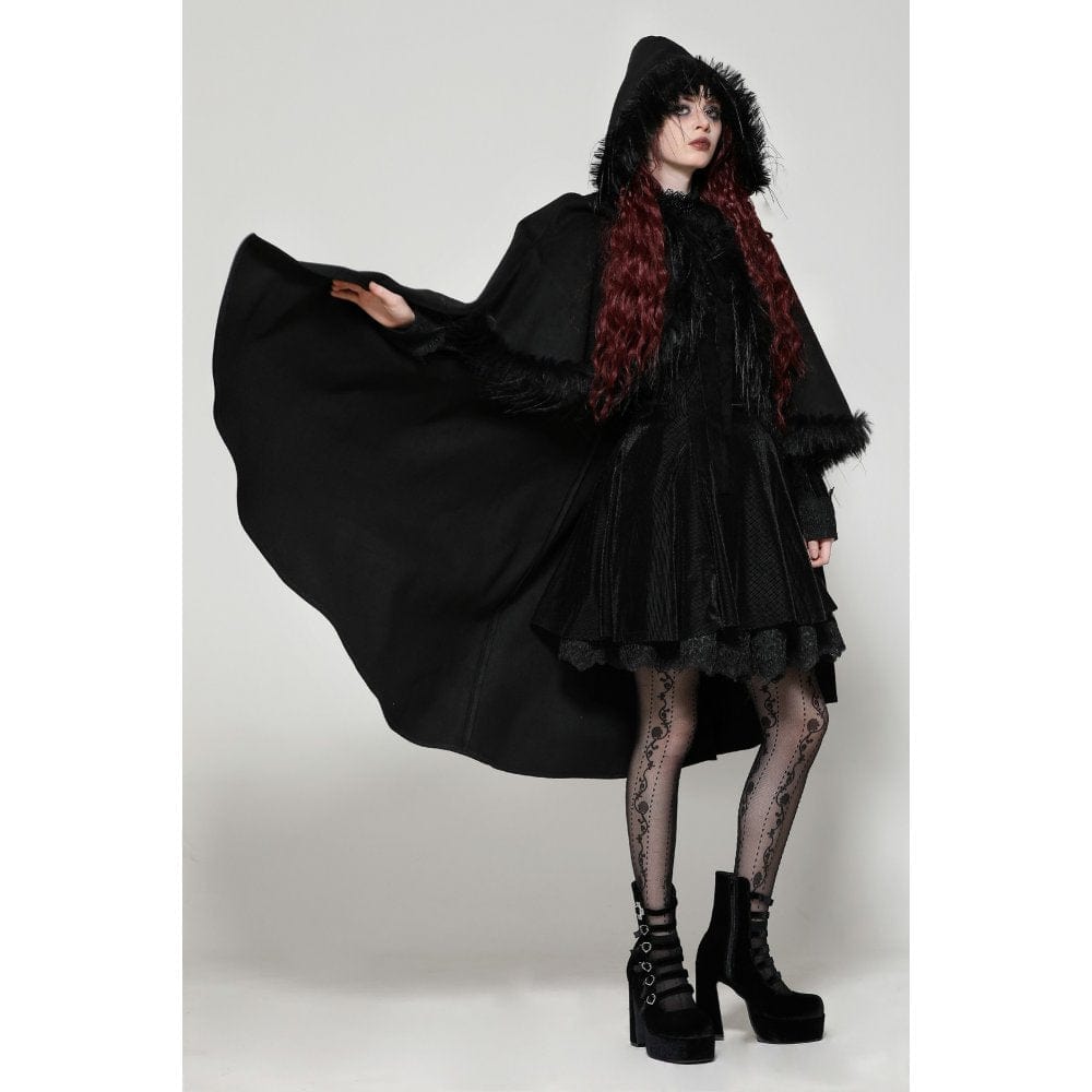 Darkinlove Women's Gothic Faux Fur Cloak with Hood