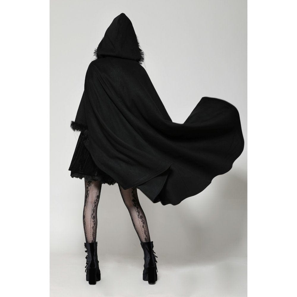 Darkinlove Women's Gothic Faux Fur Cloak with Hood