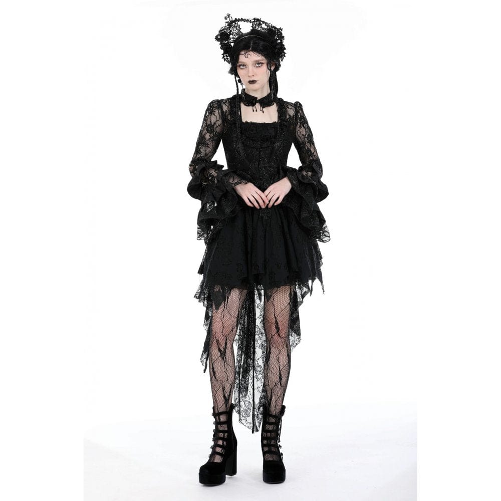 Darkinlove Women's Gothic Flare Sleeved Lace-up Lace Top