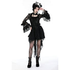 Darkinlove Women's Gothic Flare Sleeved Lace-up Lace Top