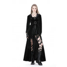 Darkinlove Women's Gothic Flared Sleeved Buckle Velvet Coat with Hood