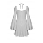 Darkinlove Women's Gothic Flared Sleeved Floral Embroidered Wedding Dress White