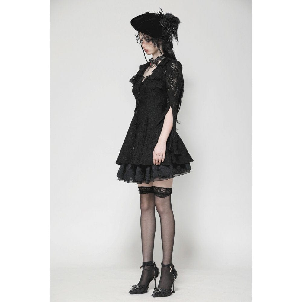 Darkinlove Women's Gothic Flared Sleeved Lace-up Lace Honeymoon Dress