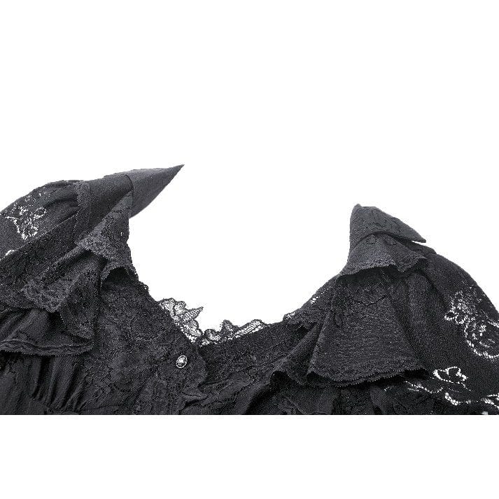 Darkinlove Women's Gothic Flared Sleeved Lace-up Lace Honeymoon Dress