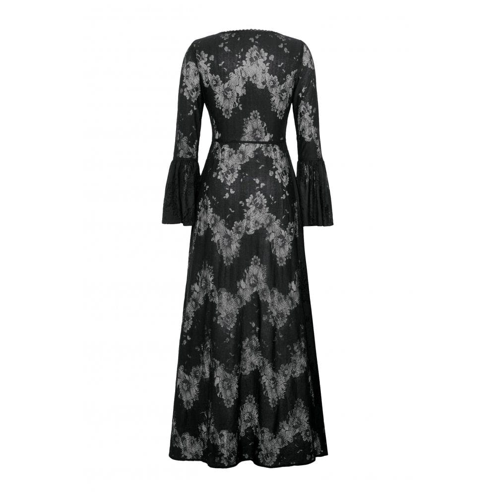 Darkinlove Women's Gothic Flared Sleeved Lace-up Lace Long Jacket