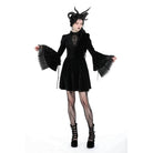 Darkinlove Women's Gothic Flared Sleeved Lace Velvet Dress