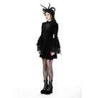 Darkinlove Women's Gothic Flared Sleeved Lace Velvet Dress